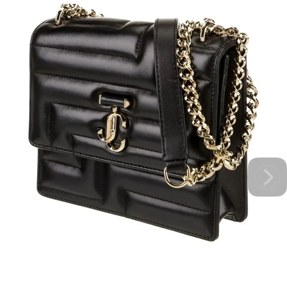 Jimmy Choo Leather Avenue Quad quilted shoulder bag Black Leather, Gold, New